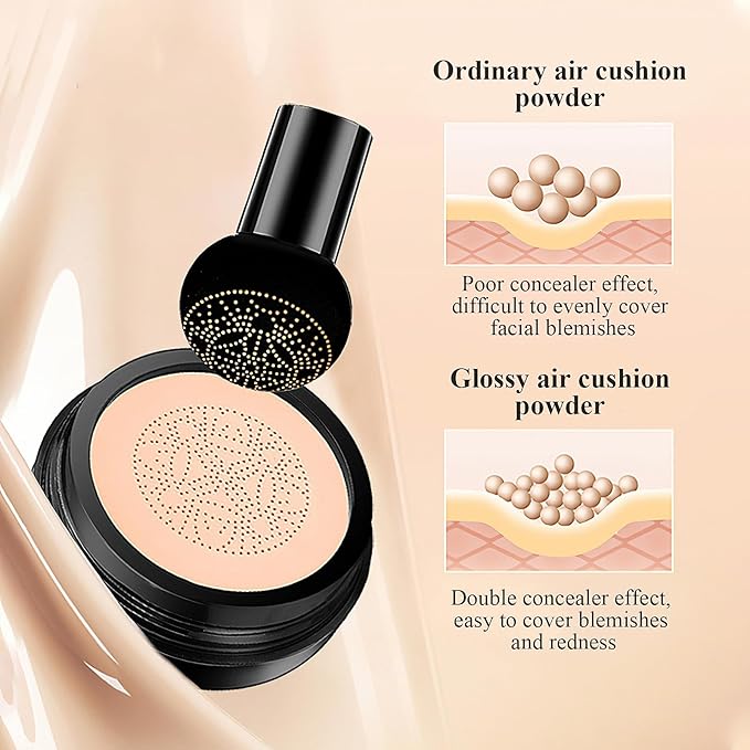 Mushroom Head Air Cushion CC Cream - Oil Control & Moisturizing Concealer Makeup Base, Brighten Long - Lasting Even Color Correcting Concealer Full Coverage for All Skin Types (Natural)-VivaGrace Women