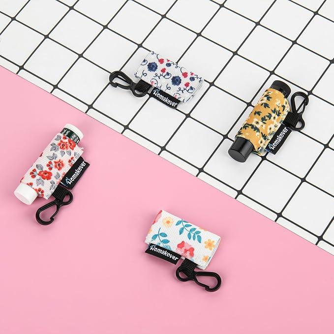4 Pack Compact Clip-On Chapstick Holder Lip Balm Holder Keychain, Premium Release Clip Elastic Sleeves Lip Gross Holder Keychain Clip On Lipstick Sleeve, Fits Most Standard Lip Balm-VivaGrace Women