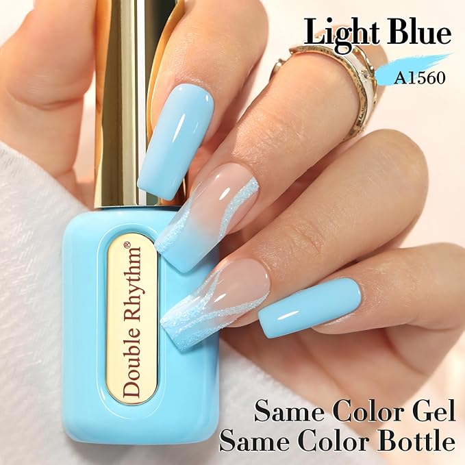 Double Rhythm 0.50 OZ Gel Polish Hema Free Same Color Same Bottle Golden Round Translucent Neutral Natural Milky 15 ML Jelly UV Polish Art DIY at Home (Pastel Blue-C1560)