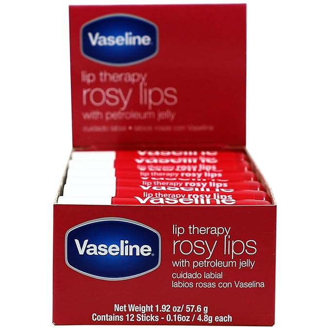 Vaseline Lip Rosy, Fast-Acting Nourishment, Ideal for Chapped, Dry, Cracked, or Damaged Lips, Lip Balm,12 Sticks, 1 Box-VivaGrace Women