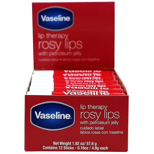 Vaseline Lip Rosy, Fast-Acting Nourishment, Ideal for Chapped, Dry, Cracked, or Damaged Lips, Lip Balm,12 Sticks, 1 Box-VivaGrace Women