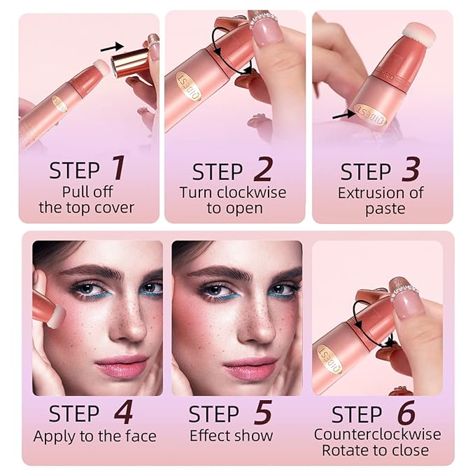 Liquid Blush Beauty Wand Matte Cream Blush Stick with Soft Cushion Applicator For Natural Cheek Tint Blendable Lightweight Long Lasting Dewy Finish makeup blush for Face(03 Plum Wine)-VivaGrace Women