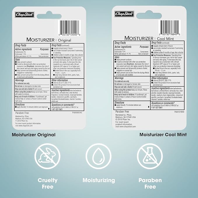 ChapStick Moisturizer 2-in-1 Lipcare 6-Pack (3 Original, 3 Cool Mint) – 8-Hour Lip Balm with Broad Spectrum SPF, Aloe & Vitamin E, 0.15 Ea-VivaGrace Women