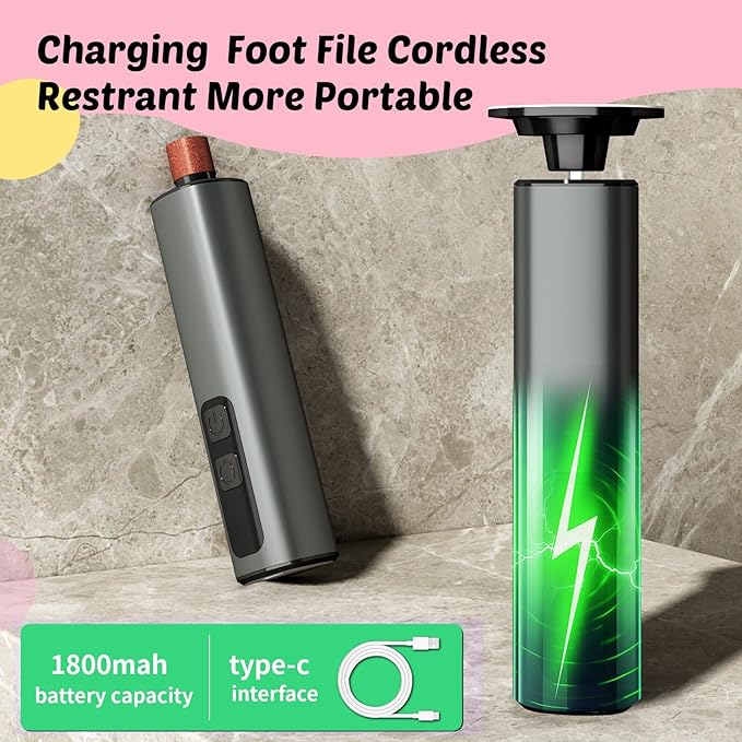 Electric Foot Callus Remover & Nail File - Electric Callus Remover for Feet, 9 Adjustable Speeds, 1800mAh Rechargeable, Portable Aluminum Body w/Type-C Charging for Home & Travel (Black)-VivaGrace Women