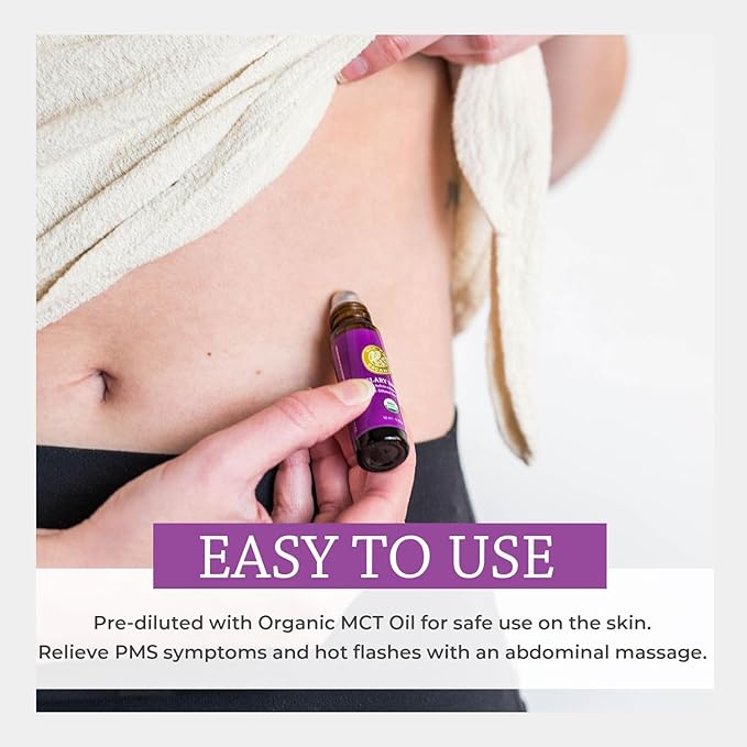 Silk Road Organic Clary Sage Essential Oil Roll On, 100% Pure USDA Certified Aromatherapy for PMS, Stress & Mental Clarity - 10 ml Roller - Always Pure, Always Organic-VivaGrace Women