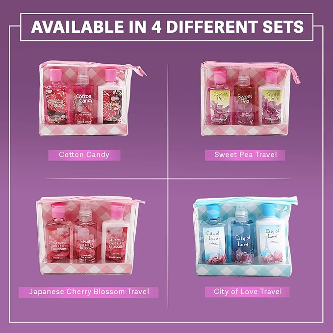 Bath & Body Care Travel Set - Home Spa Set with Body Lotion, Shower Gel and Fragrance Mist, Valentines Day Gifts for Her and Him(City of Love)-VivaGrace Women