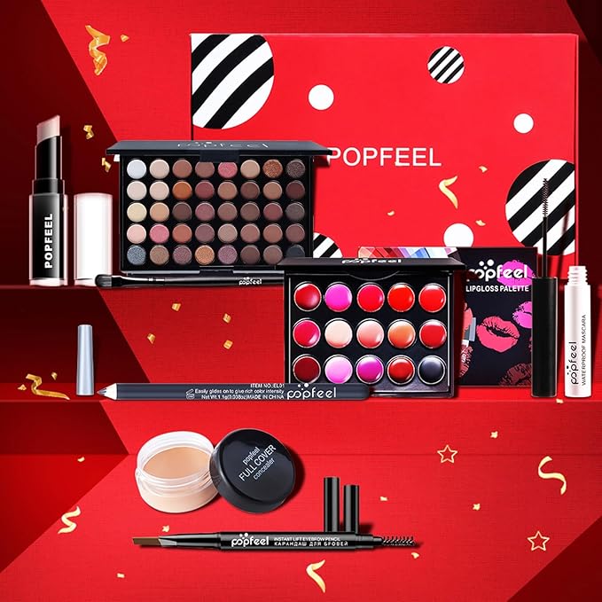 All in One Makeup Kit for Women Full Kit, Kit de Maquillaje para Mujer Included Shimmer 40 Colors Eyeshadow Palette, Brushes, Mascara, Eyeliner, Lipstick Palette, Contour Stick-VivaGrace Women