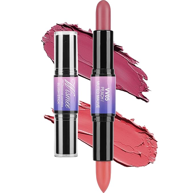 Dual-Ended Cream Blush Stick,Cream Blush Makeup Stick,Buildable Blush Stick for Cheeks Long Wearing,Easy Application,Lightweight Multi Stick,Plum & Peach-VivaGrace Women