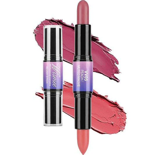Dual-Ended Cream Blush Stick,Cream Blush Makeup Stick,Buildable Blush Stick for Cheeks Long Wearing,Easy Application,Lightweight Multi Stick,Plum & Peach-VivaGrace Women