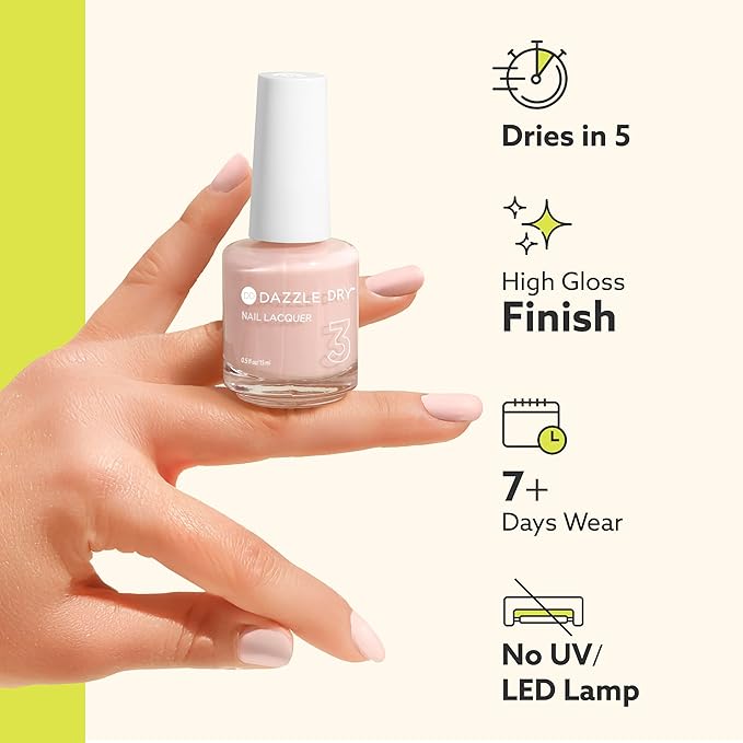 Dazzle Dry Nail Lacquer (Step 3) - Livin' La Vida Yoga - A soft and pale creamy pink with a hint of diamond dusted shimmer. Semi-sheer cream. (0.5 fl oz)