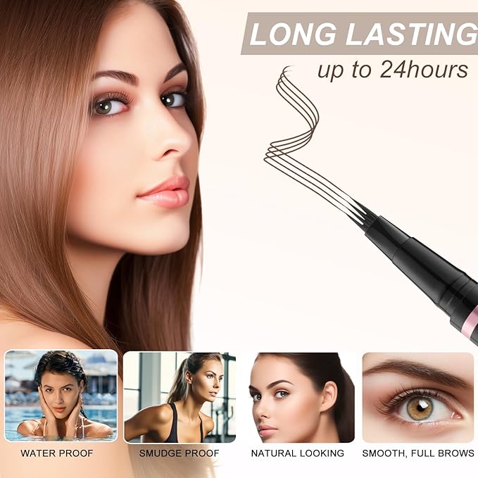 Eyebrow Pencil Makeup Kit, with Waterproof 2-IN-1 Microblading Eyebrow Pen, Eyebrow Pomade, Eyeliner and Dual-ended Eyebrow Brush, Brow Pencil Kit for Natural Eyebrows- Brunette