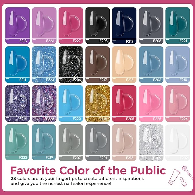JEWHITENY 28 Colors Poly Nail Gel Kit with Base Top Coat Purple Blue Yellow Nude Pink Glitter Shades Quick-Dry for Beginners DIY Need U V Lamp Curing-VivaGrace Women