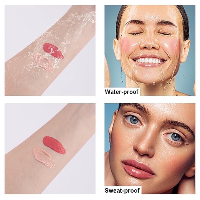 Liquid Highlighter, Liquid Blush with Face Brush Long Lasting Smooth Lightweight Smudge Proof Blush+ Highlighter-VivaGrace Women