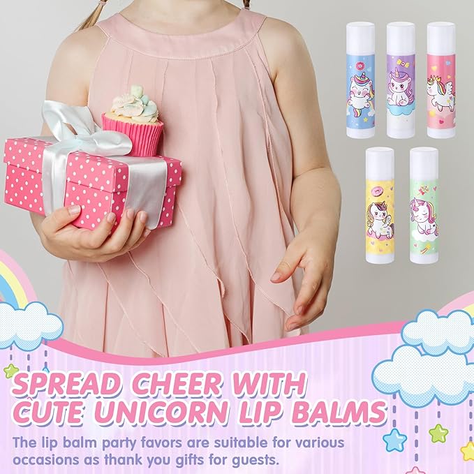 100 Pcs Unicorn Party Favors Lip Balms Bulk for Kids Birthday Party Moisturizing Lip Balm for Unicorn Themed Celebration Gifts Lip Care Products for Classroom Rewards Favor Party Supplies-VivaGrace Women