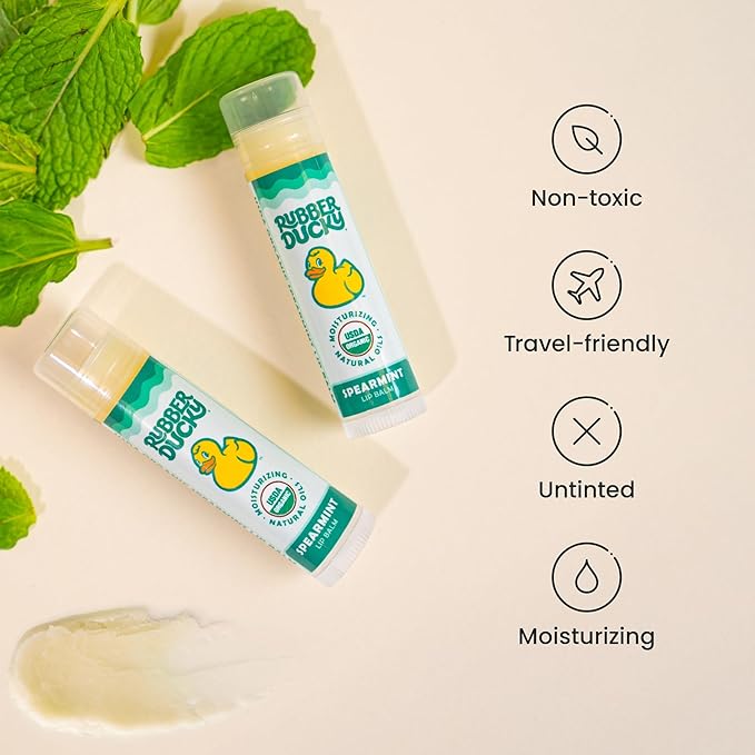 Rubber Ducky Sunscreen - Organic Lip Balm for Women, All Natural Stick with Vitamin E - Moisturizing & Hydrating Lip Balm for Dry Lips - Untinted and Non-Toxic Lip Care - Spearmint, 3 Pack-VivaGrace Women