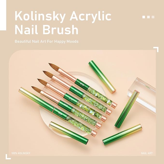 Acrylic Nail Brush Size #12, KEMEISI 100% Pure Kolinsky Nail Art Brushes Sturdy Handle Oval Shaped Acrylic Powder Nail Design Tools for Professional Manicure DIY Home Salon (Green)-VivaGrace Women