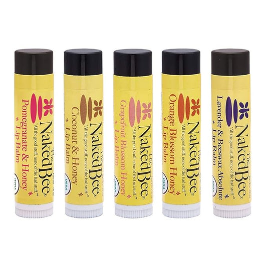The Naked Bee Lip Balm Sampler, Coconut & Honey, Orange Blossom Honey, Pomegranate & Honey, Grapefruit Blossom Honey, Lavendar & Beeswax Absolute-VivaGrace Women