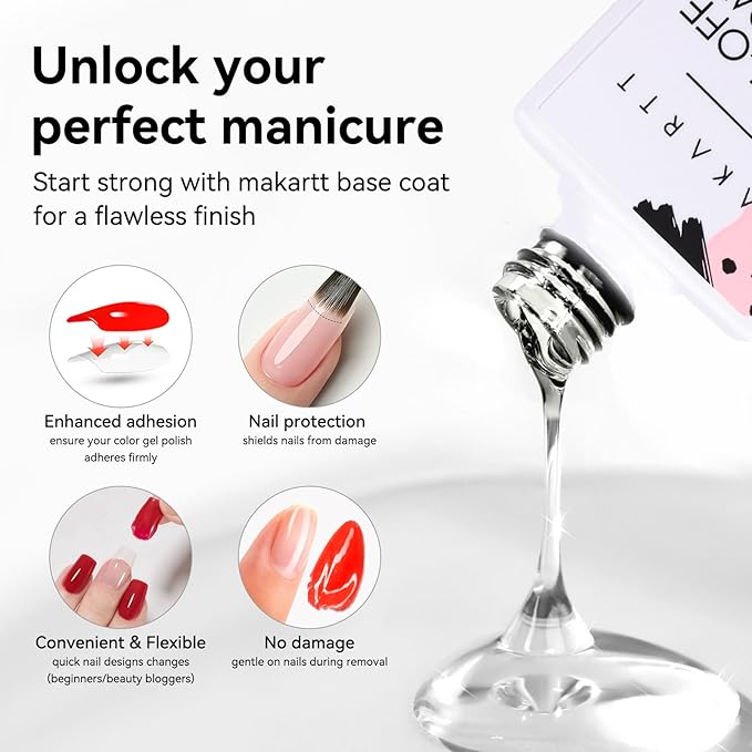 Makartt Peel Off Gel Base Coat: 15ML UV Peelable Base for Gel Nail Polish, Press-On, Nail Tips – Easy Removal, No Soak-Off, UV LED Lamp Required, for Beginners Thin Nails-VivaGrace Women