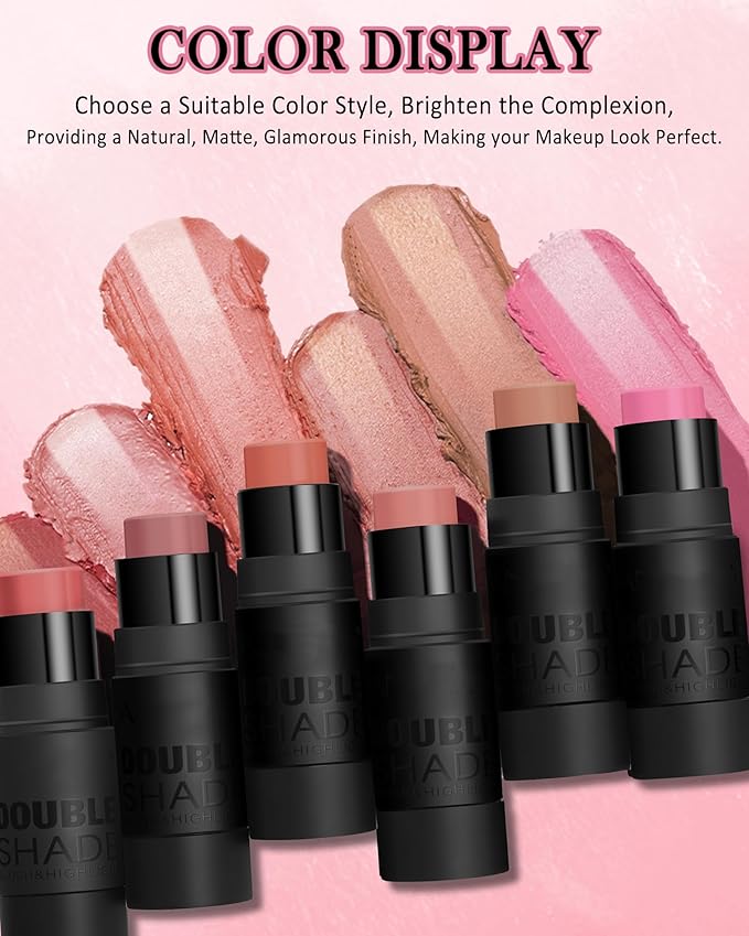 Cream Blush Stick Makeup for Cheeks, Multi Blush & Highlighter Contour Stick, Long Lasting Waterproof Creme Blush Bronzer Stick, Lightweight Matte and Dewy Finish, Face Shaping Makeup for Women-03-VivaGrace Women