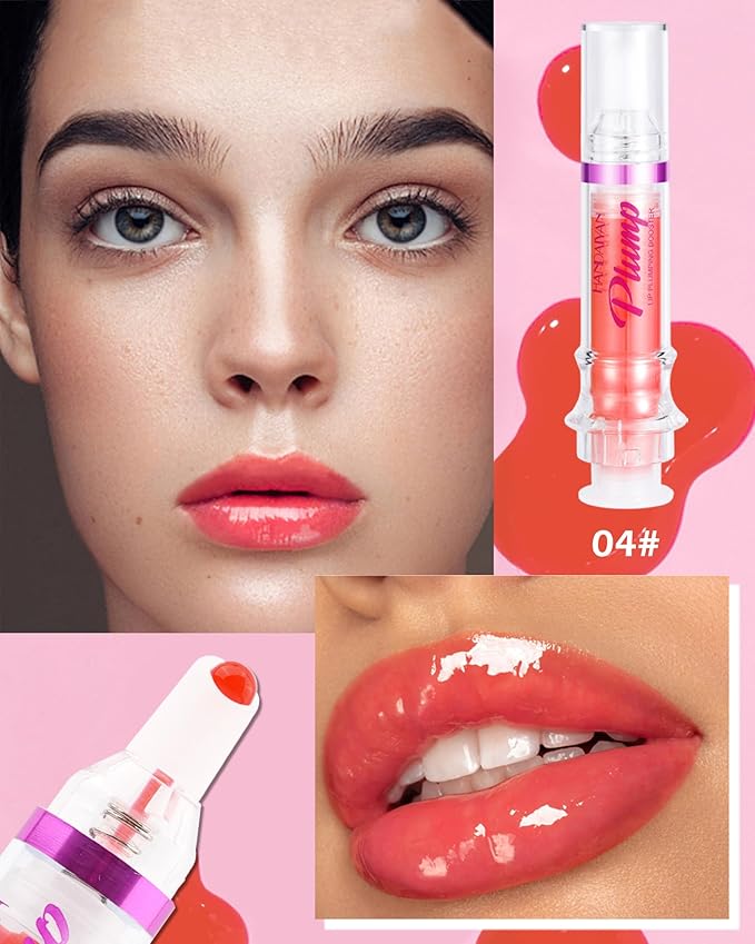 Spicy Lip Plumping Booster,Plumping Lip Oil with Chili Extract, High-Shine Smooth Fuller Lips, Hydrating & Volumizes Lip Glaze, Plump and Pout Lip Plumper Lipstick, Christmas Makeup Gift for Women-04#-VivaGrace Women