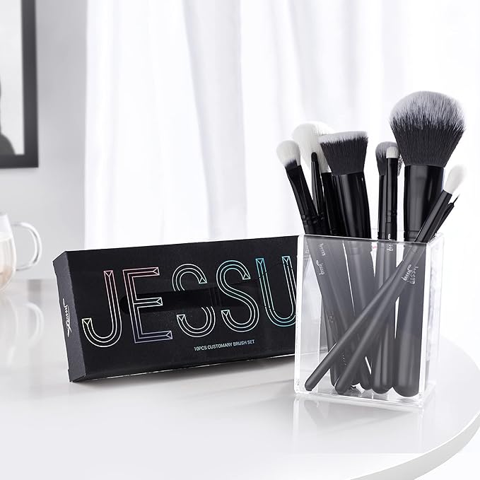 Jessup Makeup Brush Set 10pcs Black Make up Brushes Set Professional with Natural Synthetic Hair for Foundation Blending Blush Concealer Eyeshadow Eyebrow Eyeliner, T323-VivaGrace Women