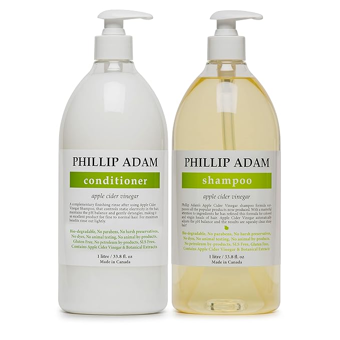 Phillip Adam Apple Cider Vinegar Shampoo and Conditioner Set for All Types of Hair - pH Balancing - Sulfate Free, Paraben Free & Silicone Free - 33.8 Ounce Each-VivaGrace Women