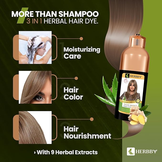 Hair Color Shampoo for Gray Hair Coverage&Color Transform with 9 Herbal Extracts –Long Lasting(6-8 Weeks),Shiny,Evenly Colored,Instant Hair Dye Shampoo&Conditioner, 500 Ml (TIGER BROWN COLOR)-VivaGrace Women