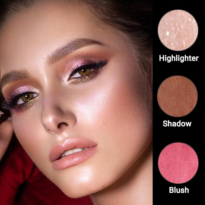 3Pcs Cream Contour Stick, with Highlighter Stick Bronzer Stick Blush Stick, Face Contour Stick Highlighter Makeup with Makeup Brush and Sponge for Sculpt the Cheeks, Long Lasting, Waterproof-VivaGrace Women