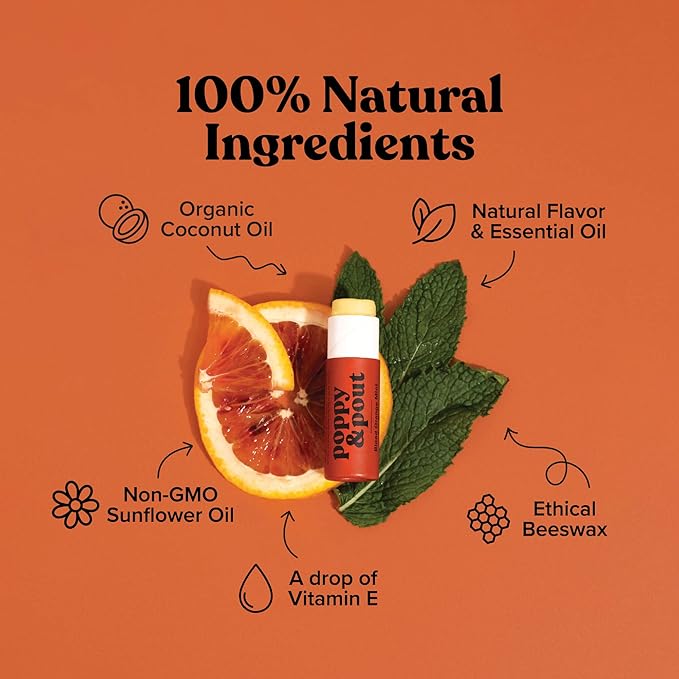 Poppy & Pout Blood Orange Mint Jumbo Lip Balm | All Natural Lip Balms & Moisturizers | Hydrates with Beeswax, Vitamin E, Organic Coconut Oil | Cruelty-Free | Lip Balm in Recyclable Cardboard Tube-VivaGrace Women