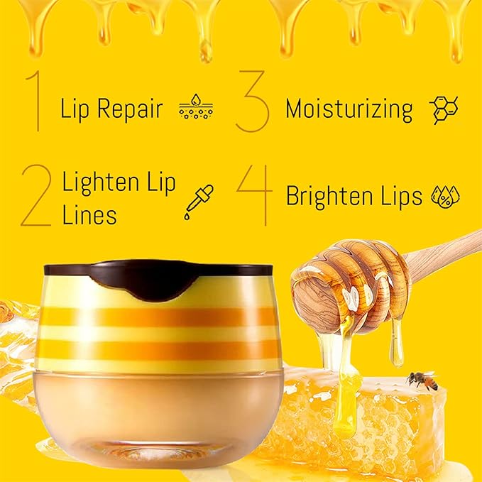 4PCS Lip Balm Honey Pot, Honey Pot Lip Balm for Dry Cracked Lips, Strawberry Lip Balm Scrubs Exfoliator & Moisturizer, Hydrating Lip Balm Honey Pot with Wand, Lip Sleeping Mask (D)-VivaGrace Women