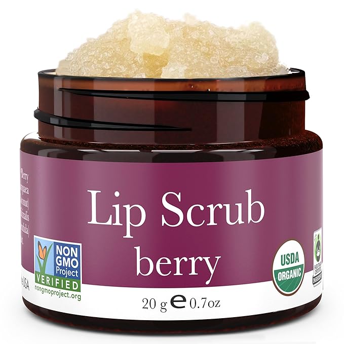 Organic Lip Scrub Berry - USA Made Exfoliating Lip Scrub with Natural & Organic Ingredients, Moisturizing Lip Exfoliator Scrub for Dry Lips, Lip Scrubber Exfoliator & Sugar Scrub for Smooth Lips-VivaGrace Women