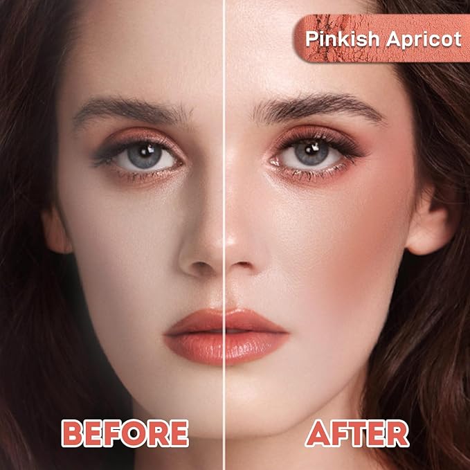 Face Blush for Cheeks Waterproof Smooth Creamy Formula, Matte Finish Buildable Lightweight Cream Blush Balm Create a Natural, Long Lasting Makeup Brightens Facial Radiance (Pinkish Apricot)-VivaGrace Women