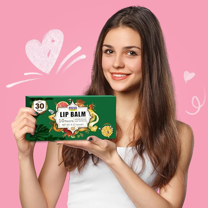 AZEN 30 Pack Lip Balm, Natural Lip Balm Bulk, Lip Care Product, Moisturizing Lip Balm for dry cracked lips - 10 Flavors-VivaGrace Women