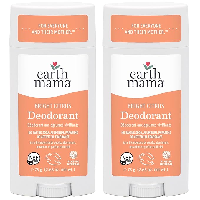 Earth Mama Bright Citrus Deodorant | Safe for Sensitive Skin, Pregnancy and Breastfeeding, Contains Organic Grapefruit and Calendula, No Baking Soda or Aluminum, 2.65-Ounce (2-Pack)-VivaGrace Women