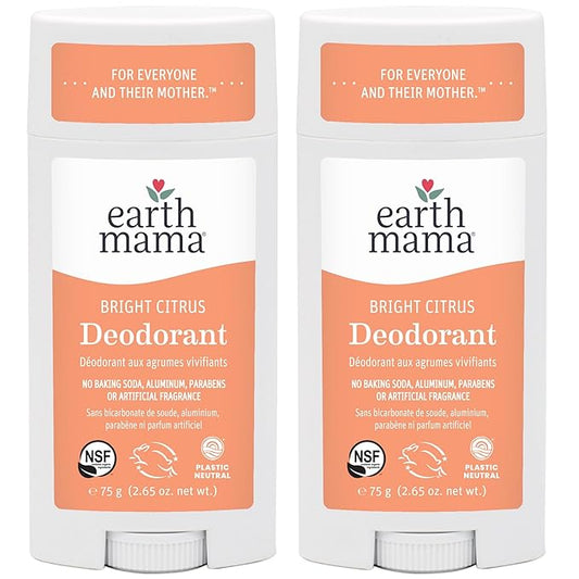 Earth Mama Bright Citrus Deodorant | Safe for Sensitive Skin, Pregnancy and Breastfeeding, Contains Organic Grapefruit and Calendula, No Baking Soda or Aluminum, 2.65-Ounce (2-Pack)-VivaGrace Women
