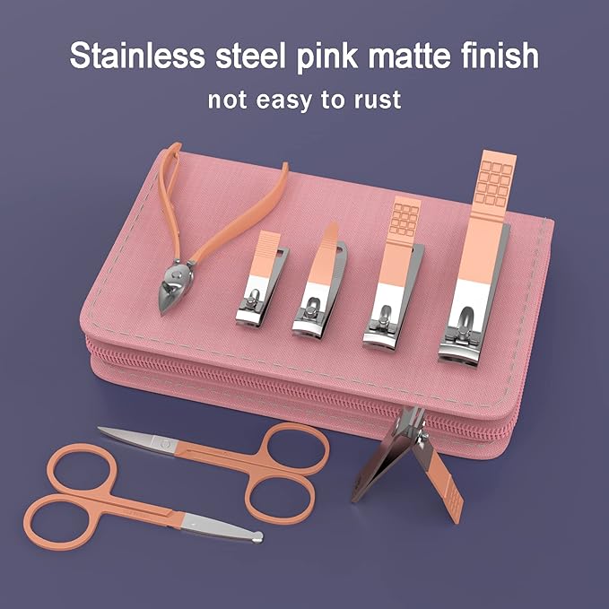 Manicure Set Personal Care, Nail Clipper Kit, Professional Nail Clipper Pedicure Set, Nail Tools with Luxurious Travel Case, Gifts for Men Women Family Friend, 31 Pieces (Pink)-VivaGrace Women