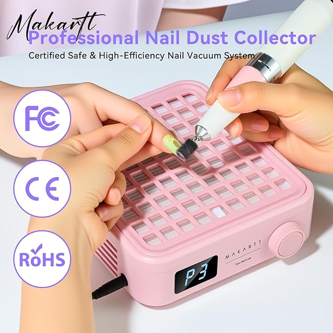 Makartt Professional Nail Dust Collector – Powerful Dust Collector Nail Tech Quite Suction Machine for Acrylic Nails Manicure & Pedicure Salon & Home Use Includes 10pcs Filters & Dust Brush Pink-VivaGrace Women