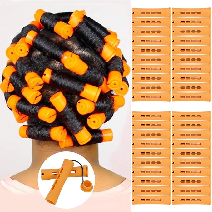 40pcs Cold Wave Perm Rods Set for Women's Long & Short Natural Hair - Plastic Orange Rollers for Curling and DIY Hairdressing-VivaGrace Women