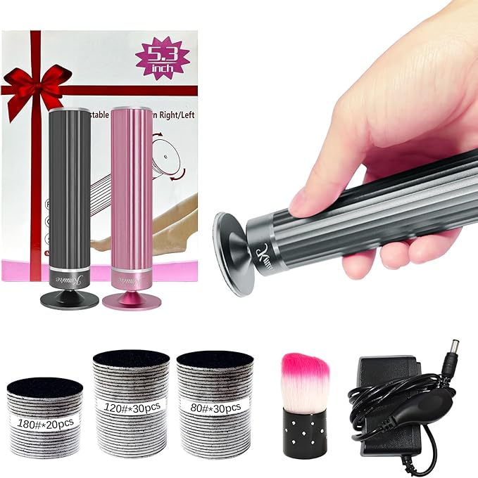 5.3'' Electric Foot Callus Remover with 80pcs Sandpaper Discs & Brush, Professional Aluminum Ergonomic Pedicure Tool, Stepless Speed & Reverse Control for Dead Skin Removal (Grey)-VivaGrace Women