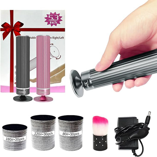 5.3'' Electric Foot Callus Remover with 80pcs Sandpaper Discs & Brush, Professional Aluminum Ergonomic Pedicure Tool, Stepless Speed & Reverse Control for Dead Skin Removal (Grey)-VivaGrace Women