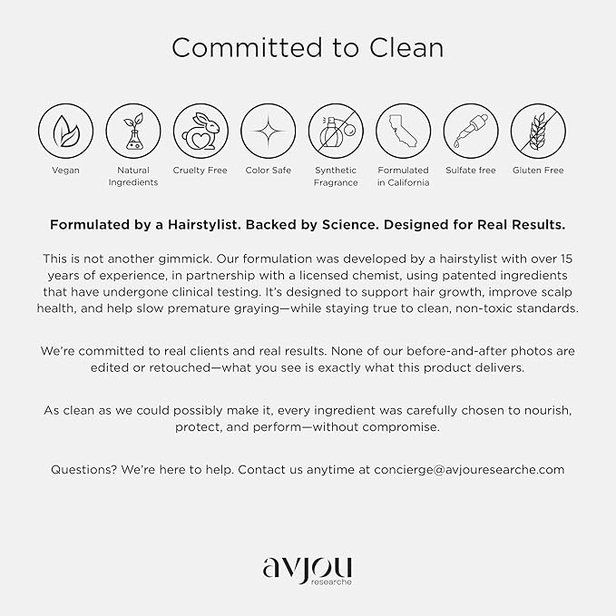 Avjou Researche™ Scalp Serum – Thicker, Fuller-Looking Hair + Targets Visible Signs of Premature Greying – 3 Patented Ingredients – Backed by Cosmetic Science – Oil-Free, All Hair Types, 1.7 oz-VivaGrace Women