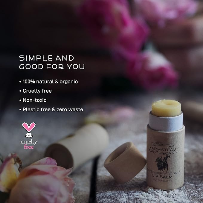 Farmstead Apothecary 100% Natural Lip Balm with Organic Beeswax, Organic Shea Butter & Organic Coconut Oil, Boysenberry Vanilla 0.2oz (Pack of 2)-VivaGrace Women
