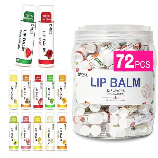 DMSKY Lip Balm Bulk 72 Pack, Lip Balm Hydrating with Vitamin E and Coconut Oil 12 Flavors, Lip Moisturizer Treatment - Party Favors Bulk Gift-VivaGrace Women