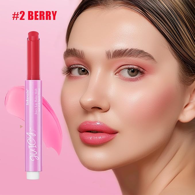 Juicy Lip Plump Shift, Slick Click Plumping Melting Lip Balm Hydrating & Moisturizing Color Changing Lipstick Lip Plumper Gloss, Shiny Glossy, Translucent Non-Sticky Tinted Lip Balm(#2 Berry)-VivaGrace Women