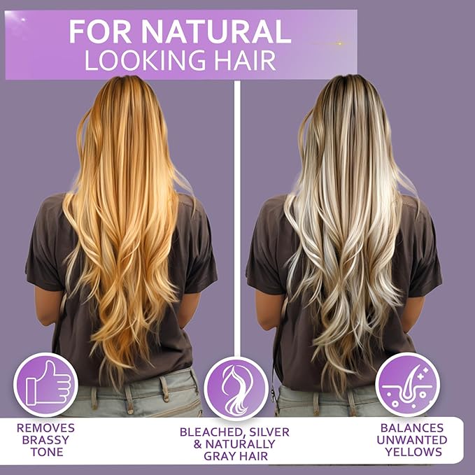 Purple Conditioner for Blonde Hair - Sulfate and Paraben Free Toner - No More Orange and Yellow Brassy Tones - More Balance for Color Treated, Bleached, Silver, White and Gray Hair - Women and Men-VivaGrace Women