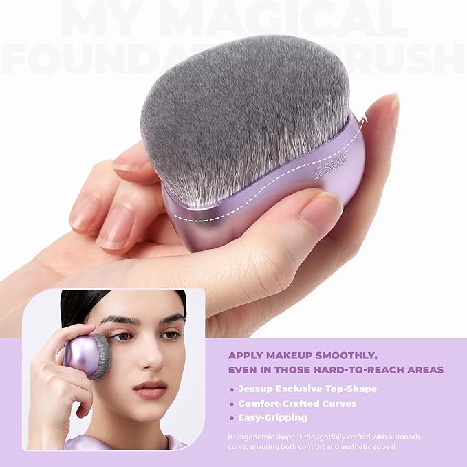Jessup Foundation Brush for Liquid Makeup, Large Flat Top Kabuki Brush for Blending, Buffing, Stippling, Luxury Purple SF003-VivaGrace Women