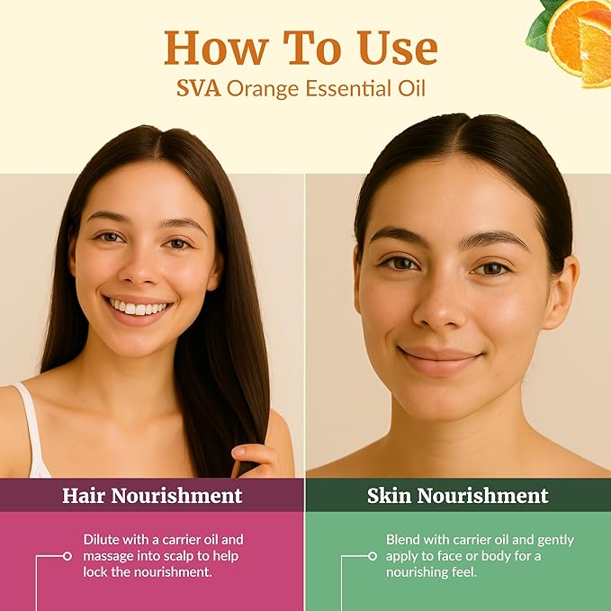SVA Orange Essential Oil – 4 Fl Oz – 100% Natural Orange Oil - for Diffuser, Hair Care, Face, Skin Care, Aromatherapy, Scalp and Body Massage, Soap and Candle Making - with Dropper-VivaGrace Women