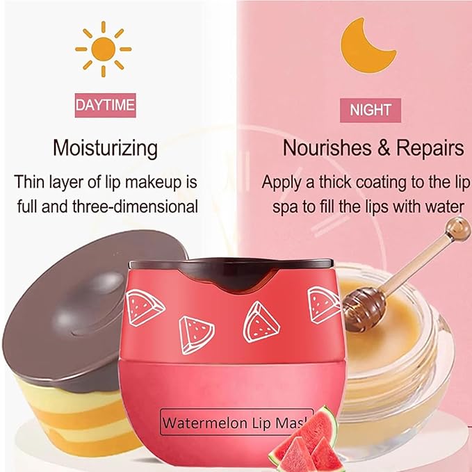 4 PCS Bee Lip Balm Honey Pot,Strawberry&Watermelon&Honey&Apple Lime Lip Mask Overnight Hydrating Prevention Dry and Cracked Lip Scrubs Exfoliator Lip Care, Lip Sleeping Mask Reduces Lip Lines-VivaGrace Women