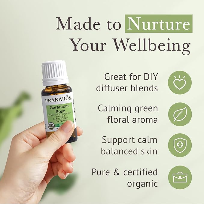 Pranarom USDA Certified Organic Rose Geranium Essential Oil (15ml), 100% Pure Undiluted Therapeutic Grade from Madagascar for Aromatherapy, Diffuser, Skincare, Relaxation, Pure Rose Scent-VivaGrace Women