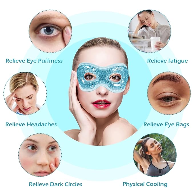Permotary 2PCS Gel Eye Mask Reusable Hot Cold Compress Pack Eye Therapy,Therapeutic Gel Eye Spa Pad for Puffiness/Dark Circles/Eye Bags/Dry Eyes/Headaches/Migraines/Stress Relief-Green&Blue-VivaGrace Women